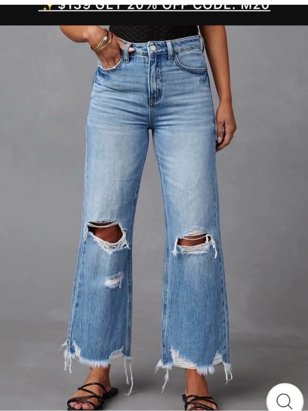 Light Blue High-Rise Wide-Leg Distressed Jeans